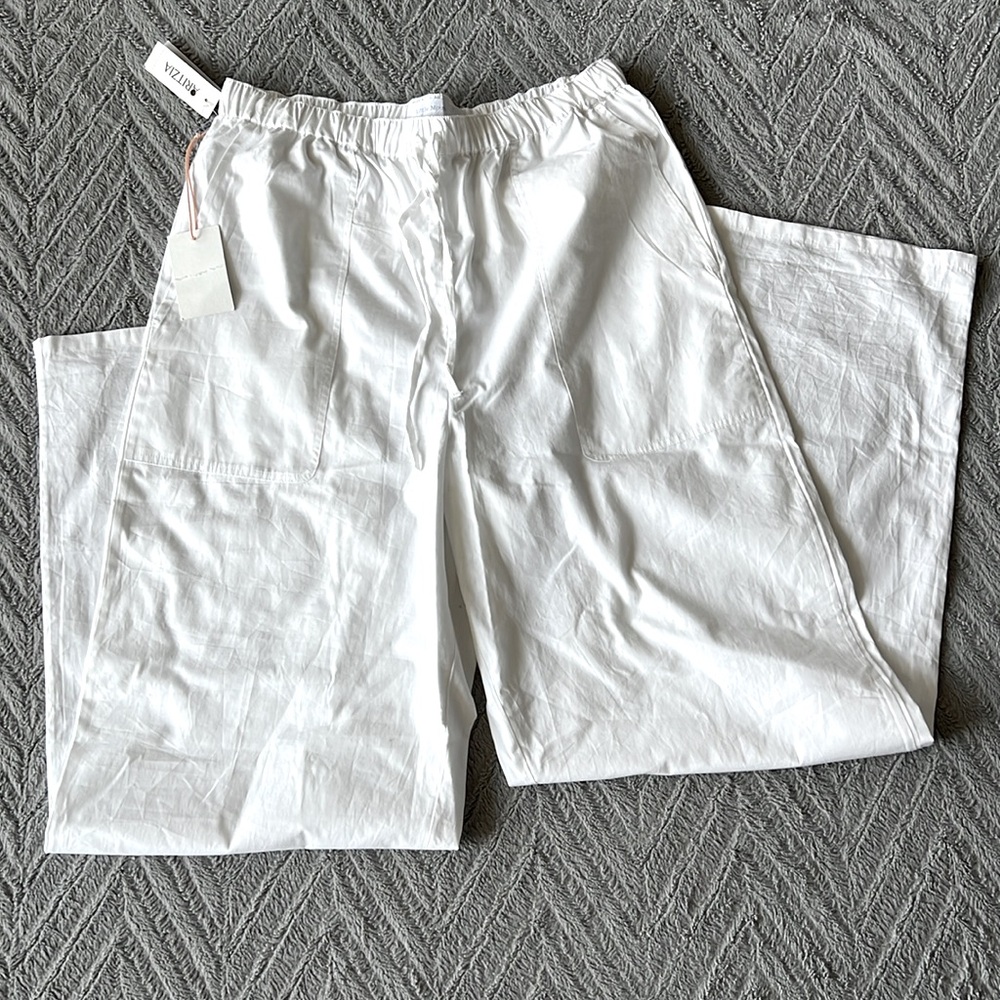 Aritzia Little Moon White Cotton Pants Medium Long - Picture 2 of 7